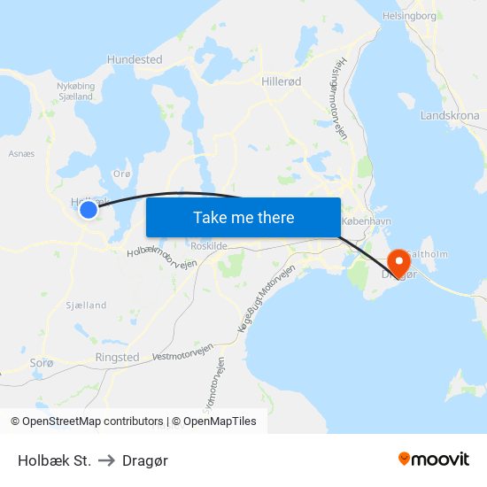 Holbæk St. to Dragør map