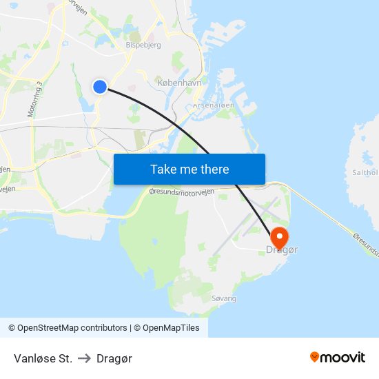 Vanløse St. to Dragør map