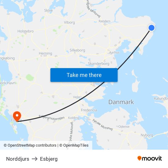 Norddjurs to Esbjerg map