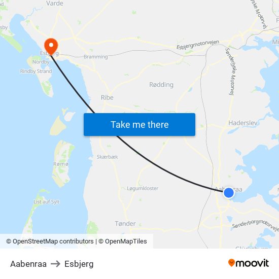 Aabenraa to Esbjerg map
