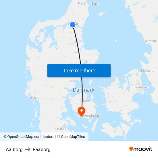 Aalborg to Faaborg map