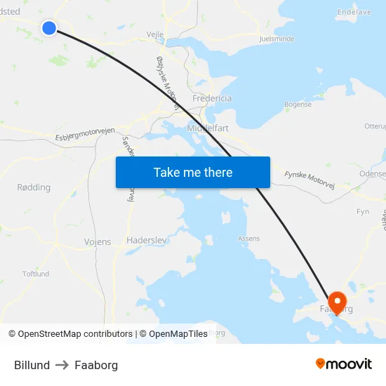 Billund to Faaborg map