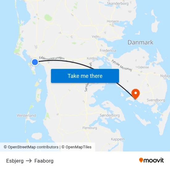 Esbjerg to Faaborg map