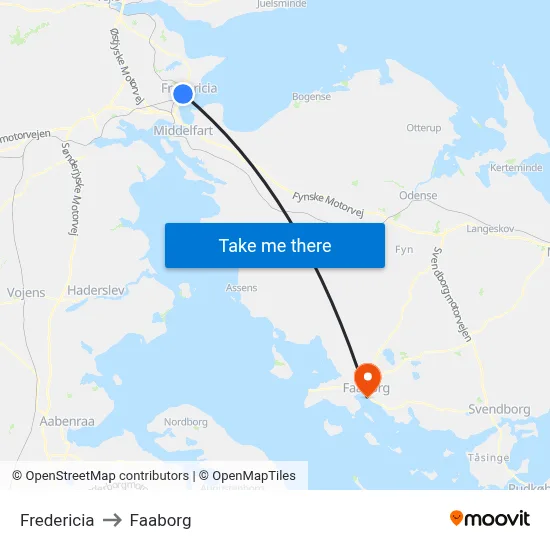 Fredericia to Faaborg map