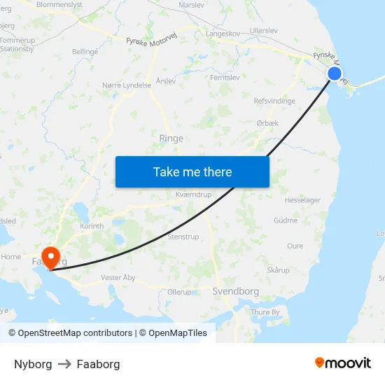 Nyborg to Faaborg map