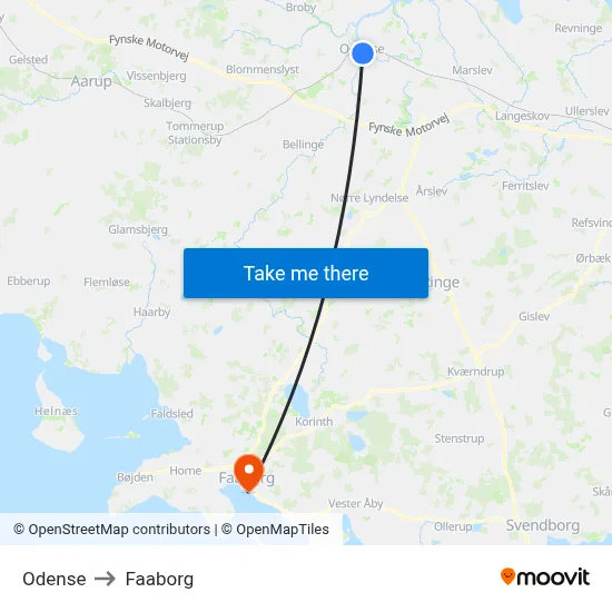 Odense to Faaborg map