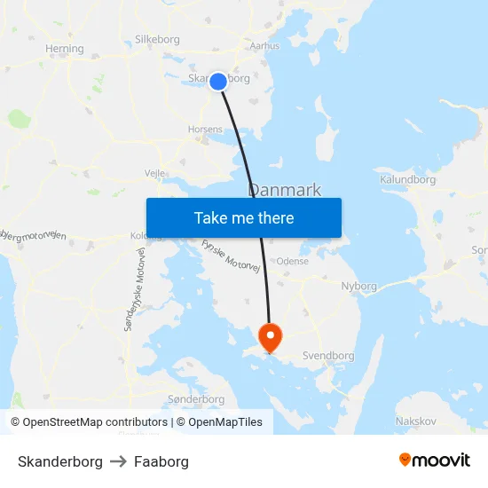 Skanderborg to Faaborg map