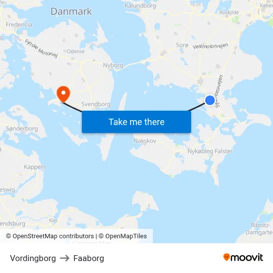 Vordingborg to Faaborg map