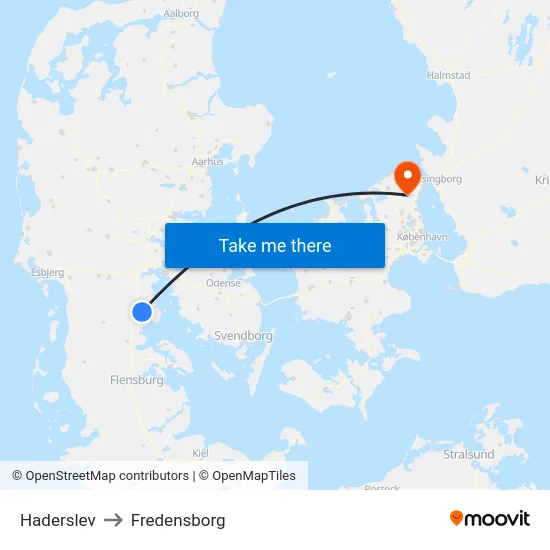 Haderslev to Fredensborg map