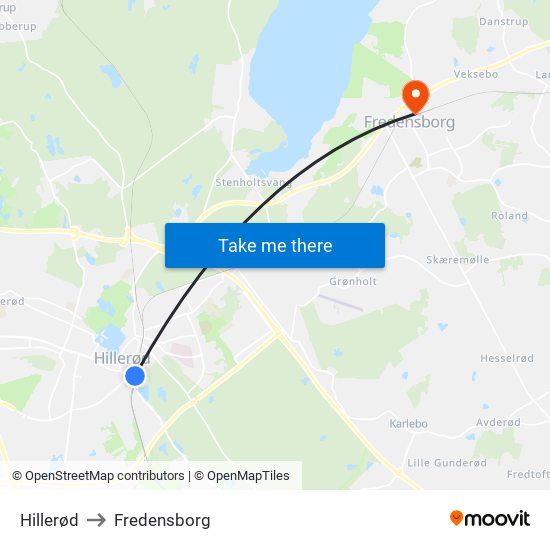 Hillerød to Fredensborg map