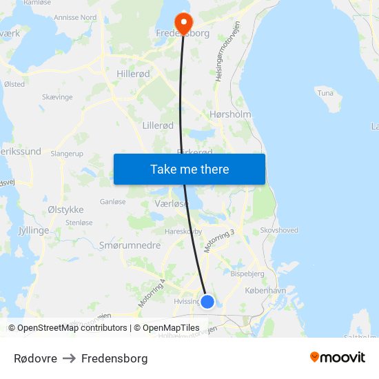 Rødovre to Fredensborg map