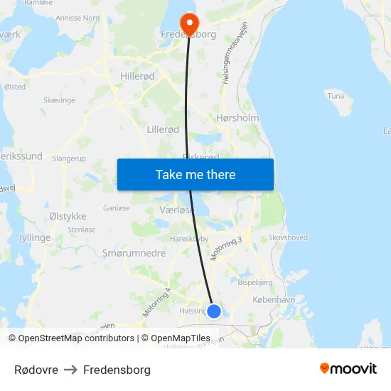 Rødovre to Fredensborg map