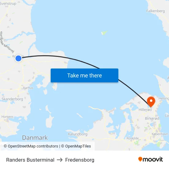 Randers Busterminal to Fredensborg map