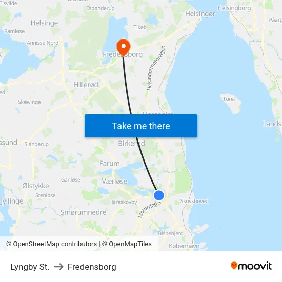 Lyngby St. to Fredensborg map