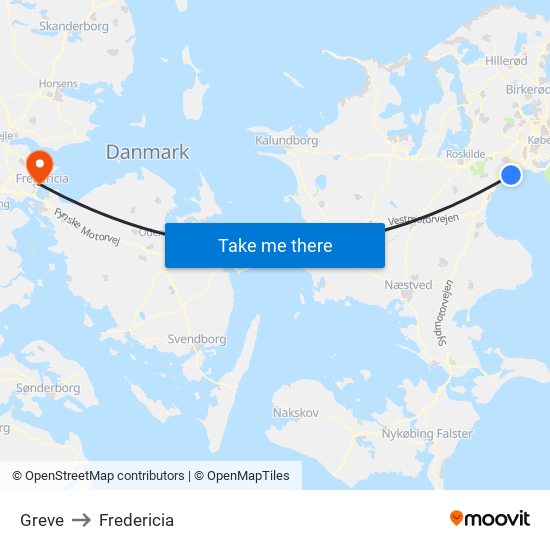 Greve to Fredericia map