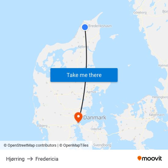 Hjørring to Fredericia map
