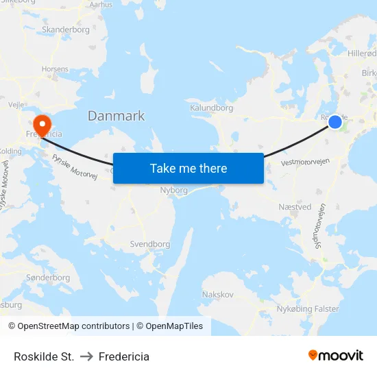 Roskilde St. to Fredericia map