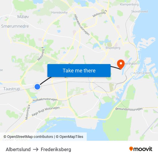 Albertslund to Frederiksberg map