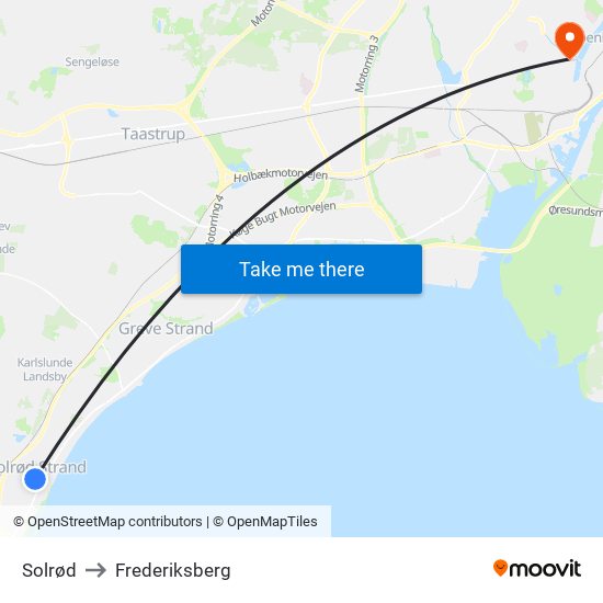 Solrød to Frederiksberg map