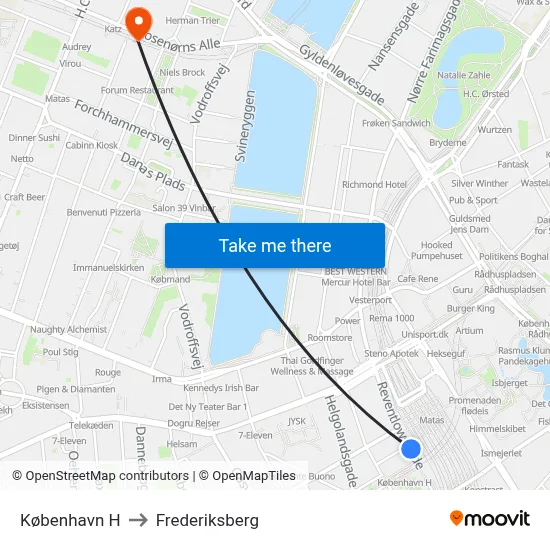 København H to Frederiksberg map