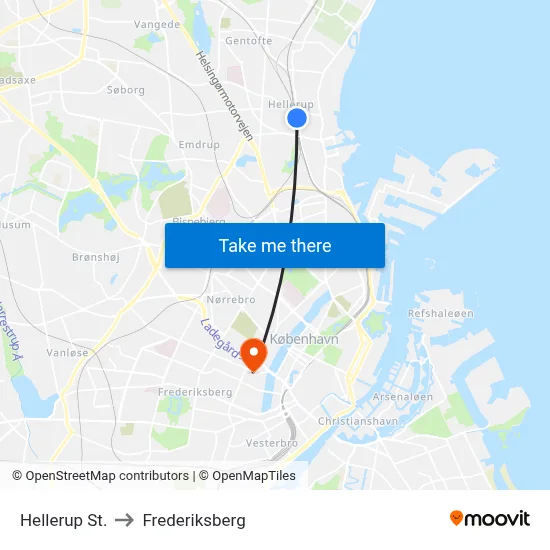 Hellerup St. to Frederiksberg map