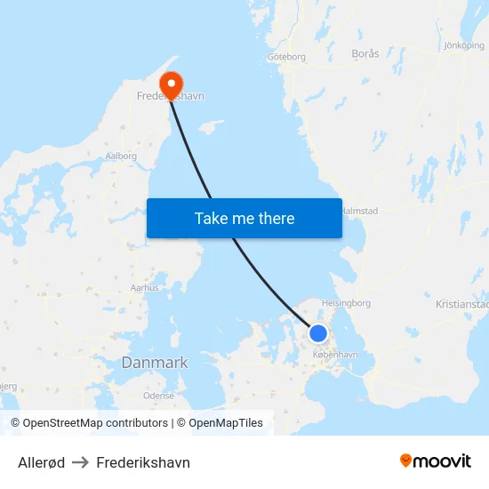 Allerød to Frederikshavn map
