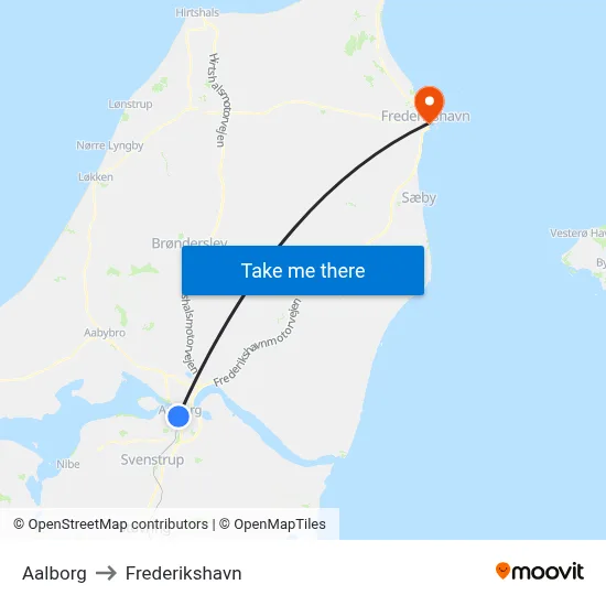 Aalborg to Frederikshavn map
