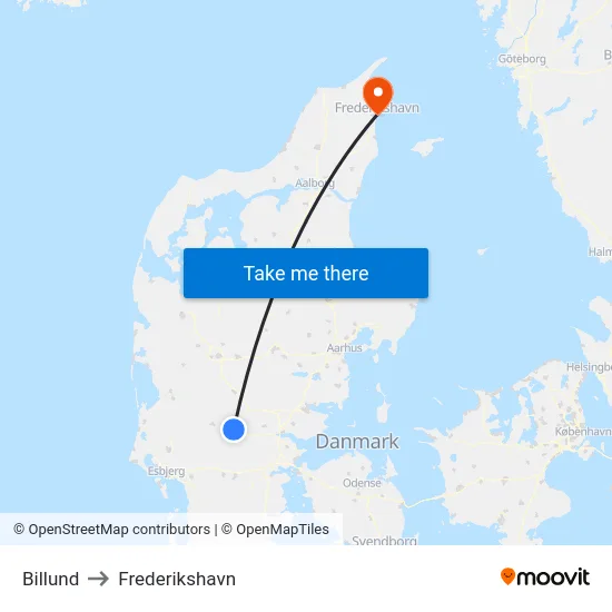Billund to Frederikshavn map