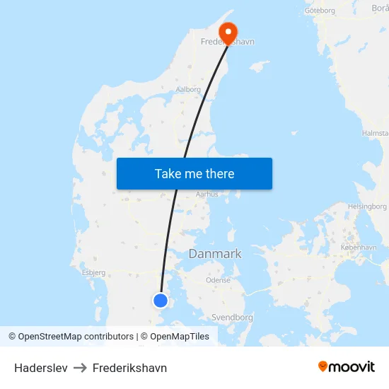 Haderslev to Frederikshavn map