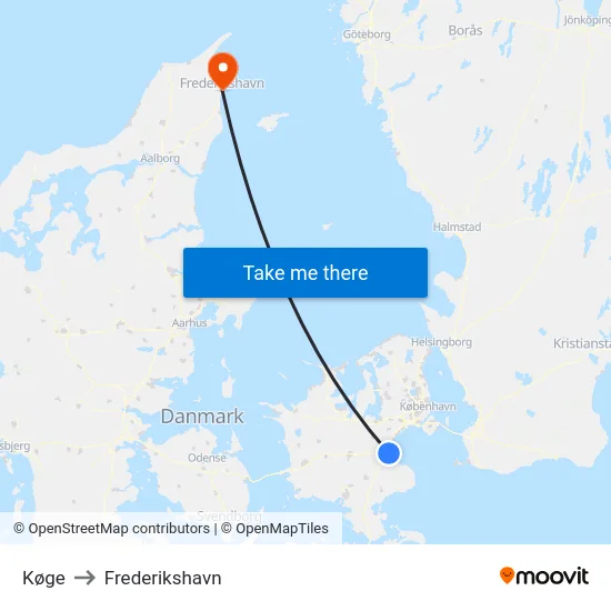 Køge to Frederikshavn map
