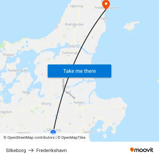 Silkeborg to Frederikshavn map