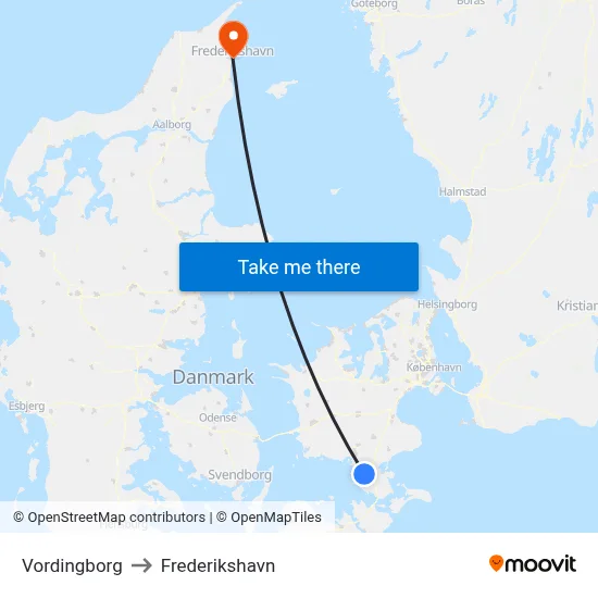 Vordingborg to Frederikshavn map