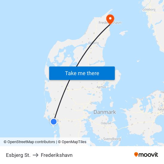 Esbjerg St. to Frederikshavn map