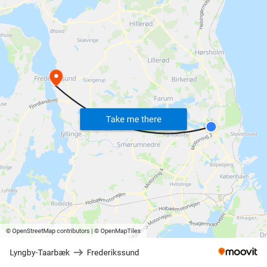 Lyngby-Taarbæk to Frederikssund map