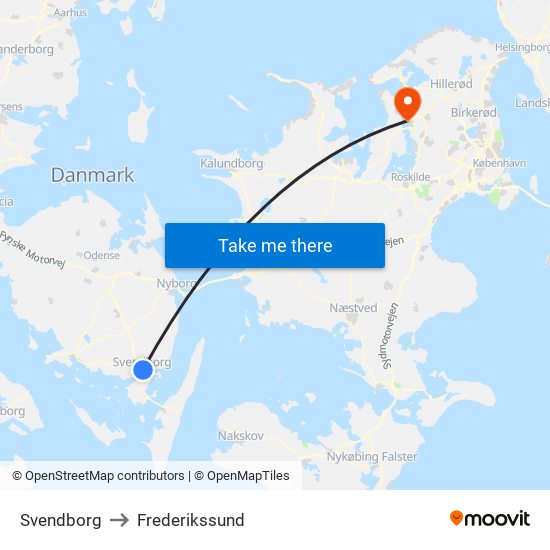 Svendborg to Frederikssund map