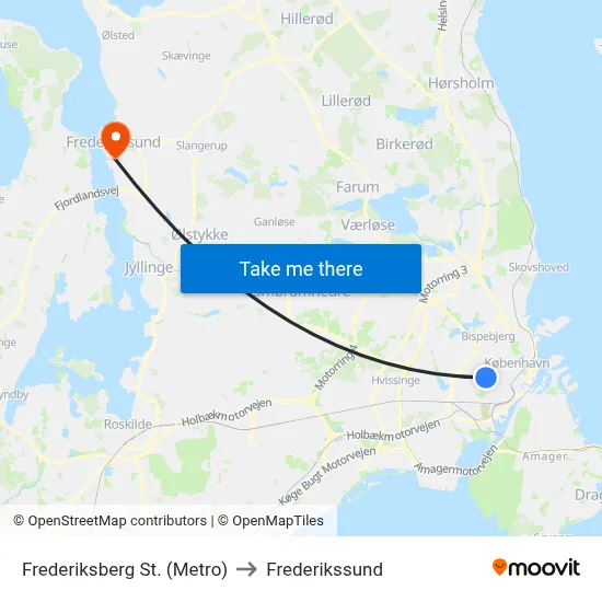 Frederiksberg St. (Metro) to Frederikssund map