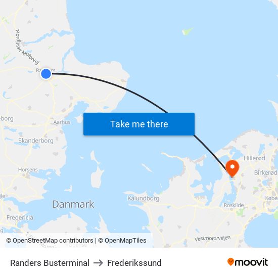 Randers Busterminal to Frederikssund map