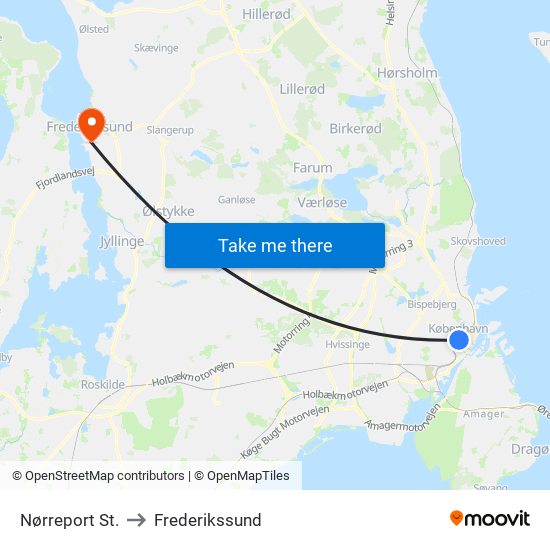 Nørreport St. to Frederikssund map