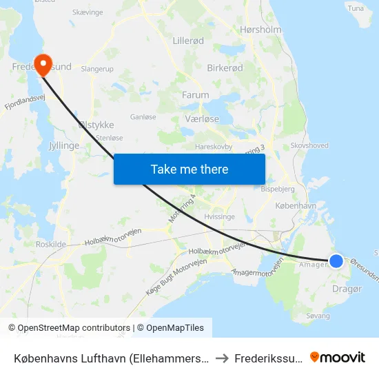 Københavns Lufthavn (Ellehammersvej) to Frederikssund map