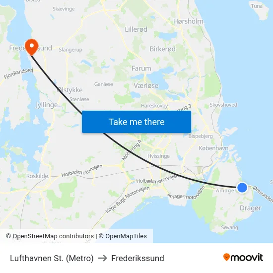 Lufthavnen St. (Metro) to Frederikssund map