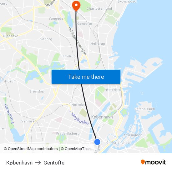 København to Gentofte map