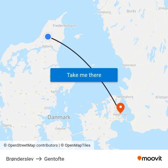 Brønderslev to Gentofte map