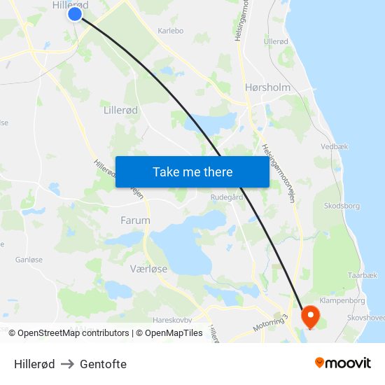 Hillerød to Gentofte map