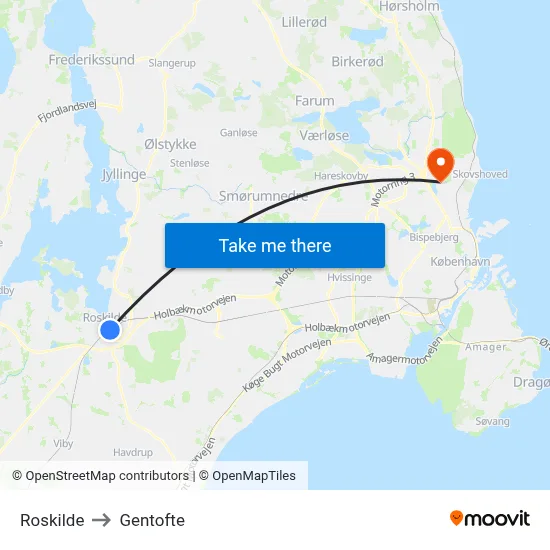 Roskilde to Gentofte map