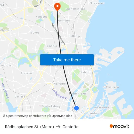 Rådhuspladsen St. (Metro) to Gentofte map