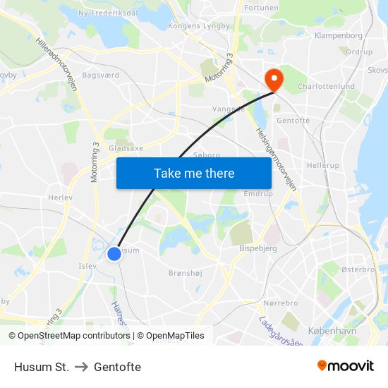 Husum St. to Gentofte map