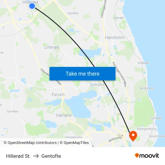 Hillerød St. to Gentofte map