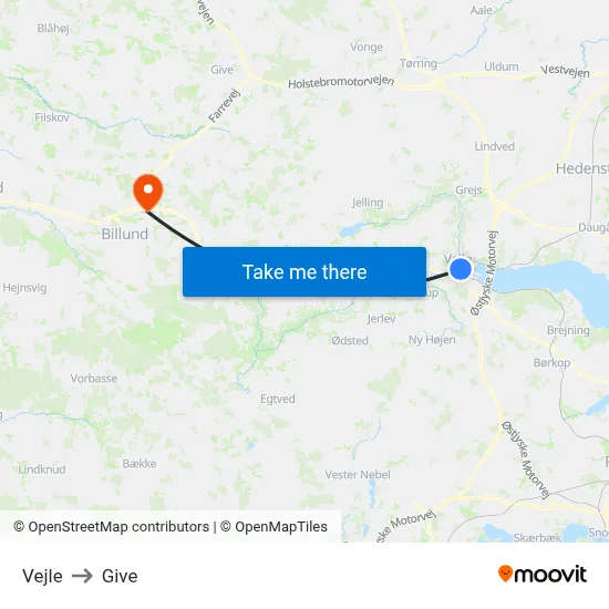 Vejle to Give map