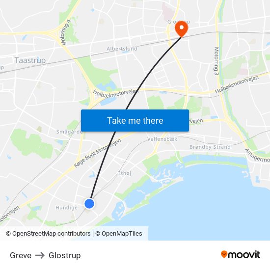 Greve to Glostrup map