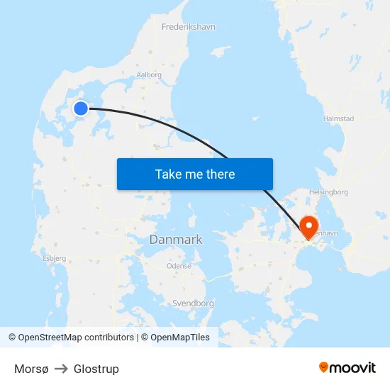 Morsø to Glostrup map